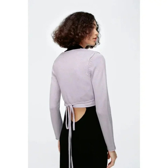 Zara Crop Wrap Around Tie Knit  Sweater Lavender Purple Size Medium - Picture 4 of 9